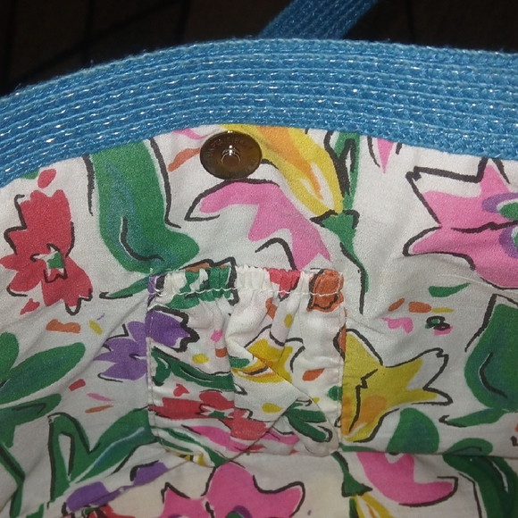 Vibrant Blue Tote with Gold Hardware and Textured Fabric - Picture 4 of 6